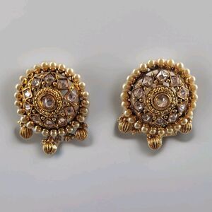 Statement Earrings Round Medallion Boho Ethnic Beaded Gold Tone